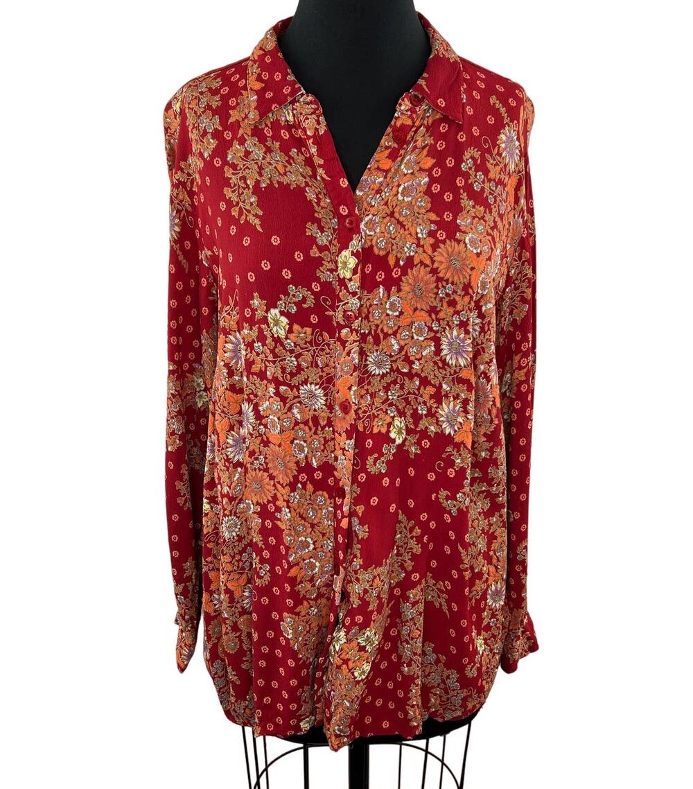 ASOS 70's Slim Fit Button-Up Long Sleeve Shirt in Retro Daisy Print Top Plus 16